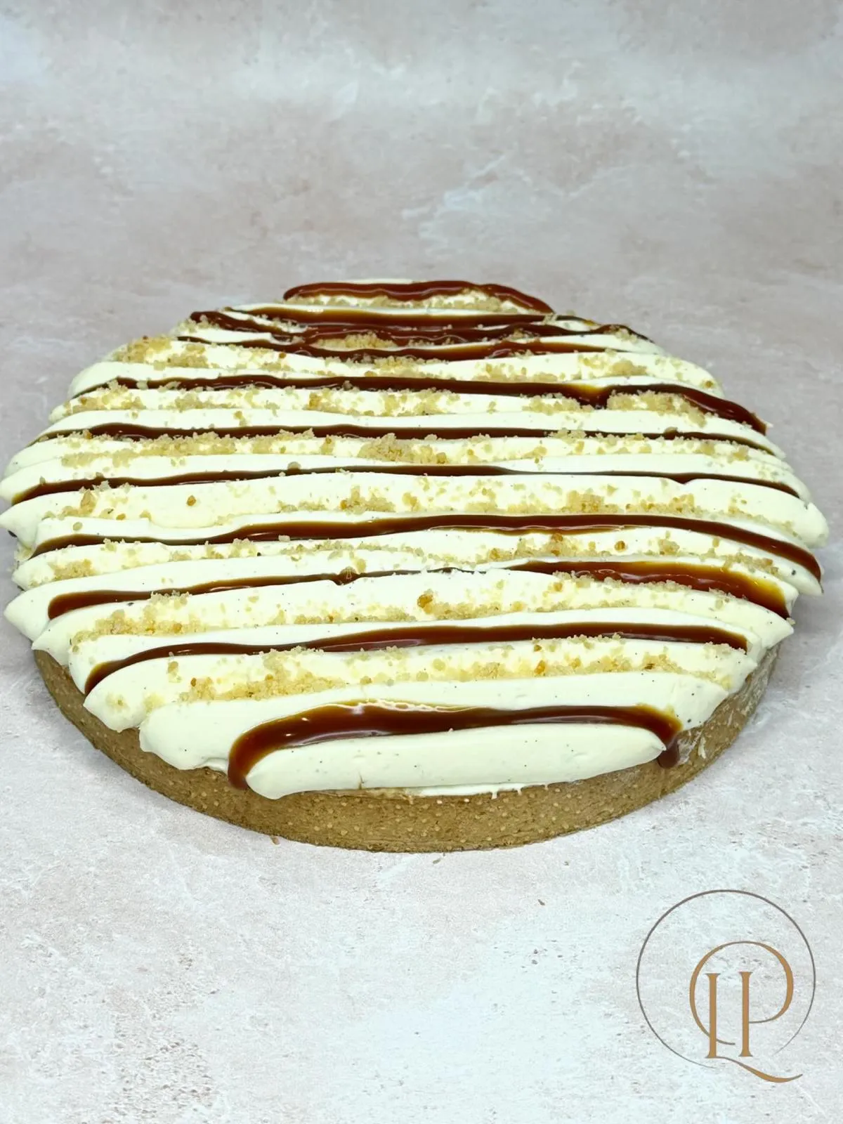 Tarte vanille, rayures de caramel